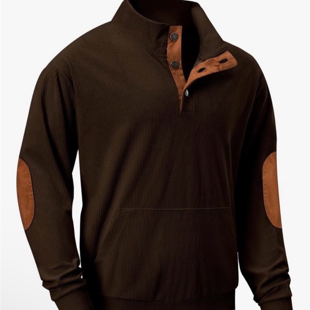 NWT Men’s Henley Pullover In Coffee Brown Corduroy with Brown Accents Size XL - Picture 3 of 12
